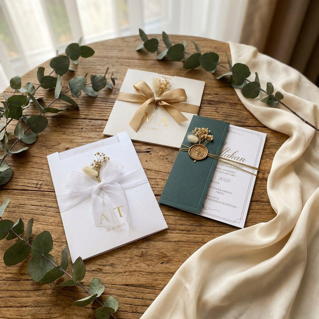 Romantische Einladungen mit Trockenblumen & Siegel