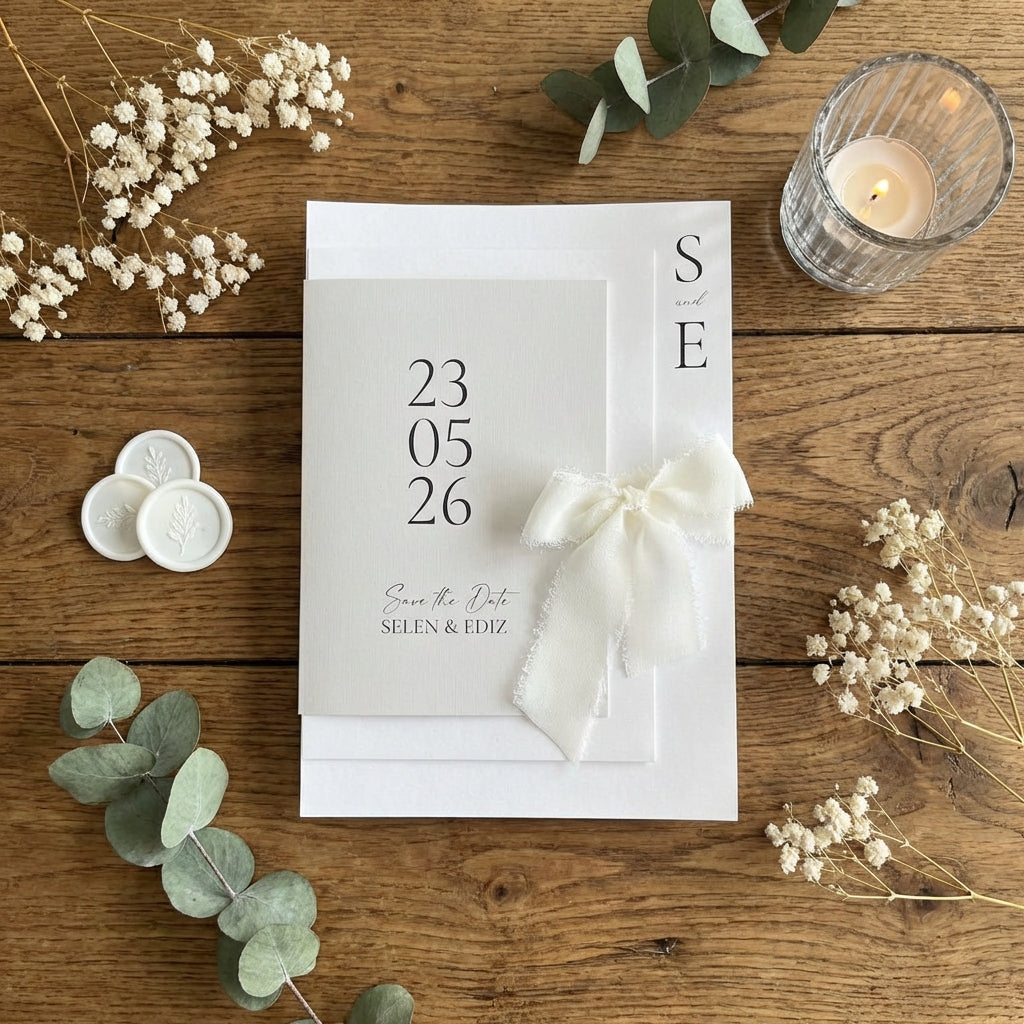 Expresskarte - Hochzeitseinladung "Château Blanc" - Set mit Schleife