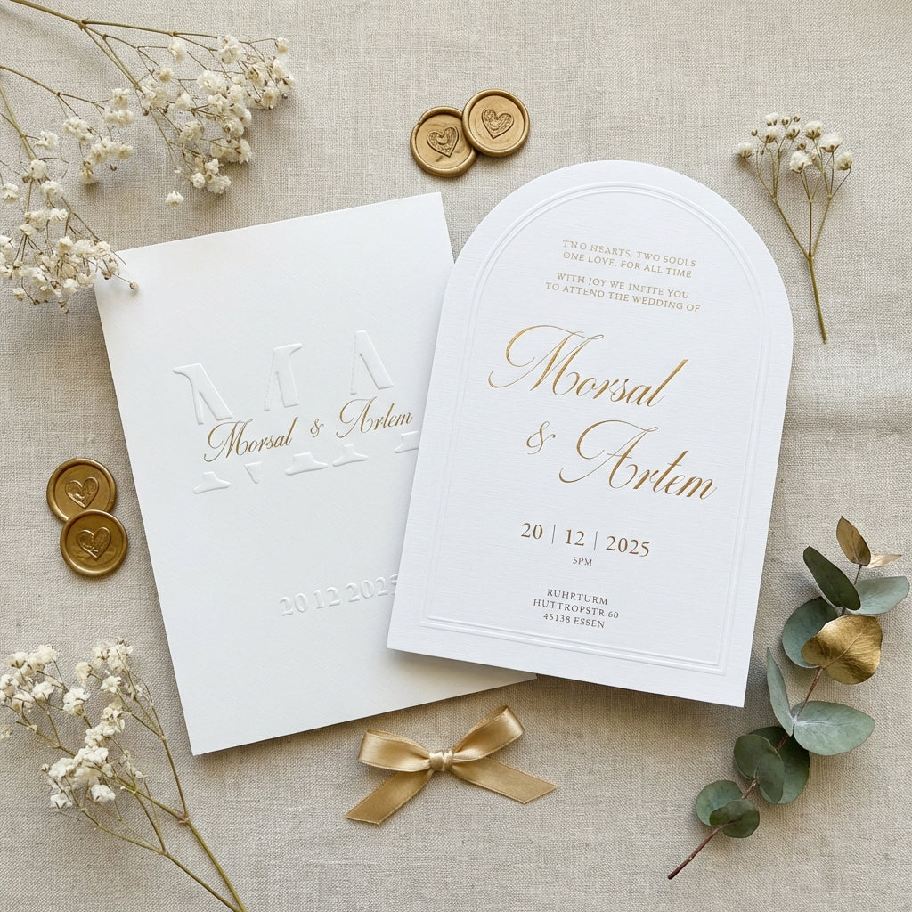 Hochzeitseinladung "Aristocrate" mit Blindprägung & Goldprägung