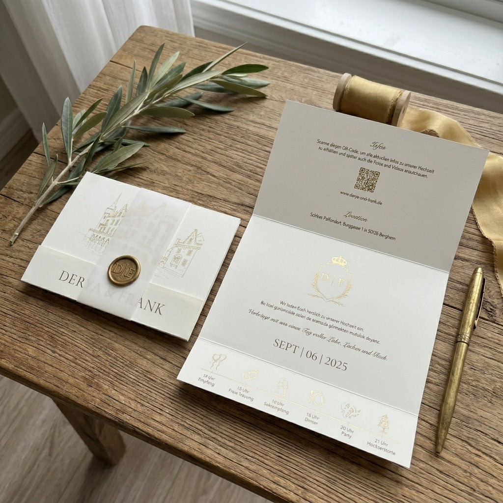 Wedding invitation "Flower" with embossing | Set with envelope