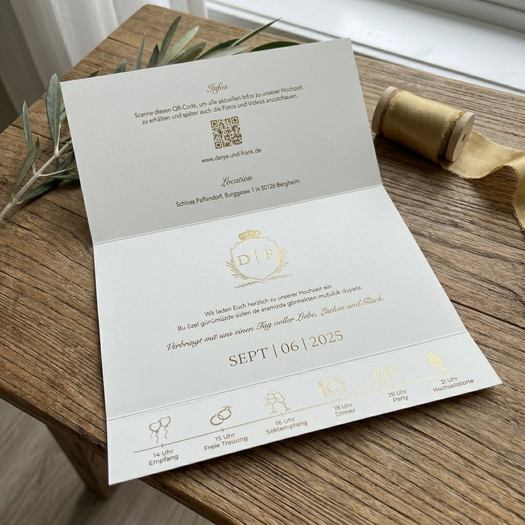 Wedding invitation "Flower" with embossing | Set with envelope