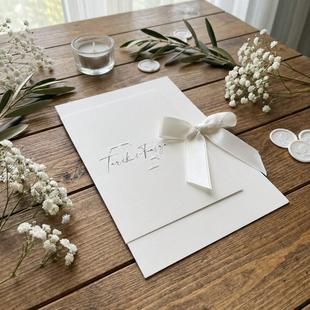 Hochzeitseinladung "Signature Royale" mit Prägung & Schleife