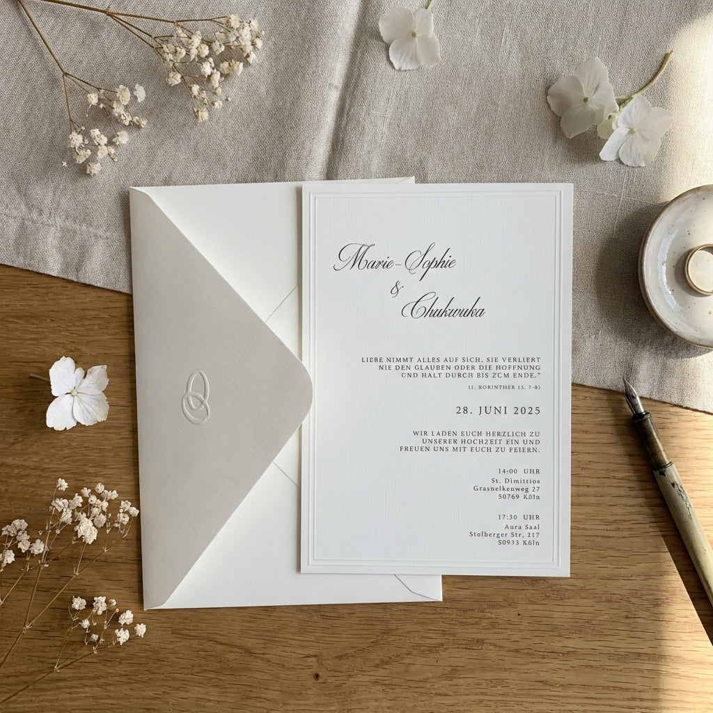 Express-Einladung "Linen Elegance" | Blindprägung auf Leinenpapier mit Kuvert