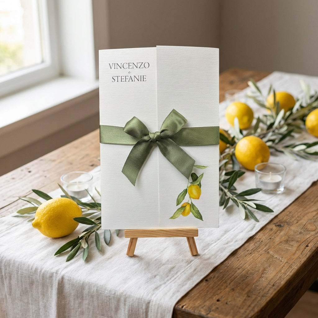 Einladung "Lemons" | Altarfalzkarte mit Schleife