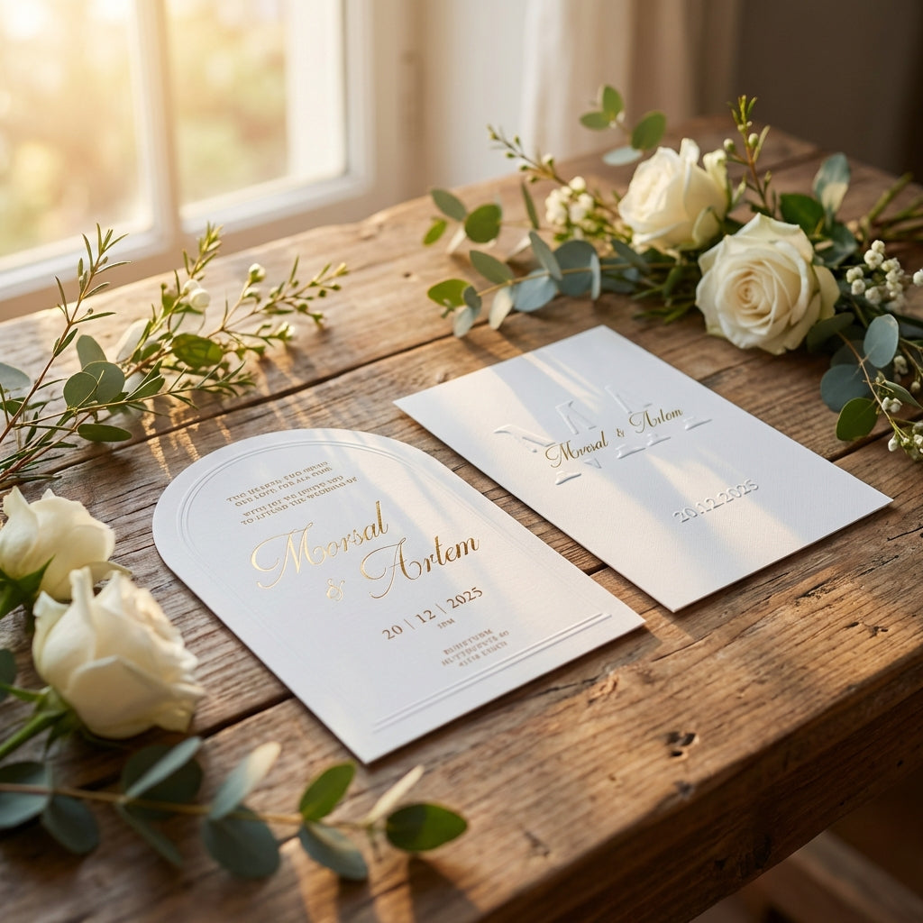 Hochzeitseinladung "Aristocrate" mit Blindprägung & Goldprägung