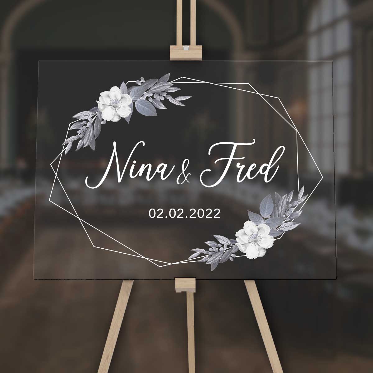 Empfangstafel A1 Acrylglas Grey Flowers Hochzeit | Willkommensschild