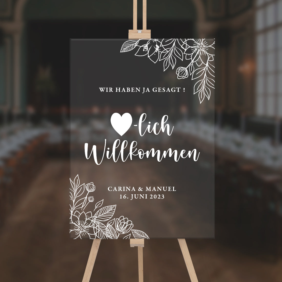 Empfangstafel A1 aus Acrylglas "White Blossoms" | Individuelles Willkommensschild