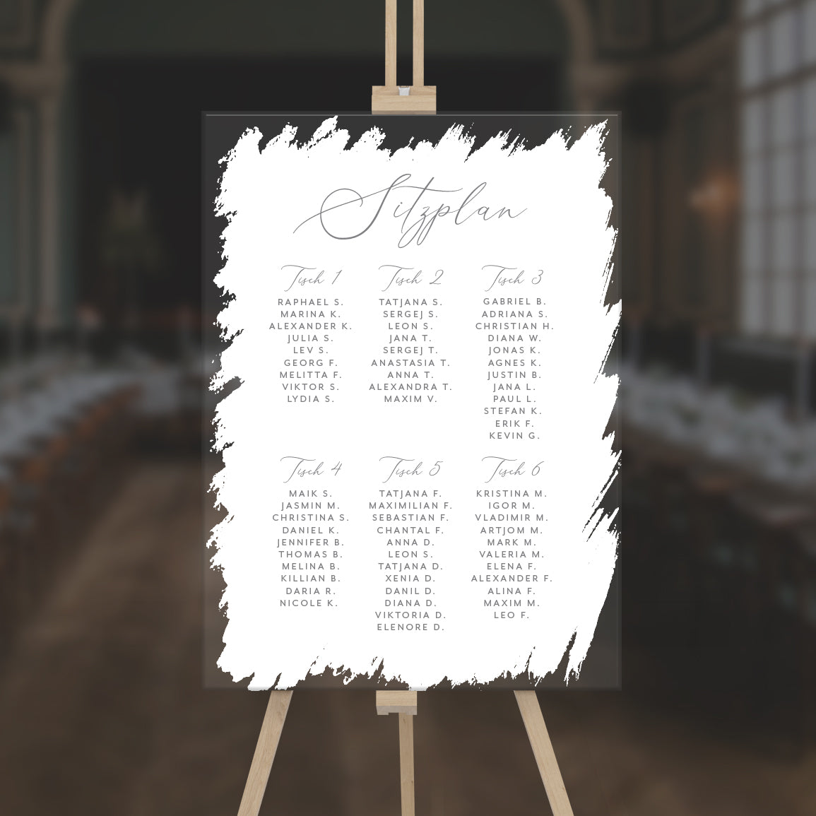Sitzplan A1 Acrylglas White Brush Hochzeit | Individuell gestaltet