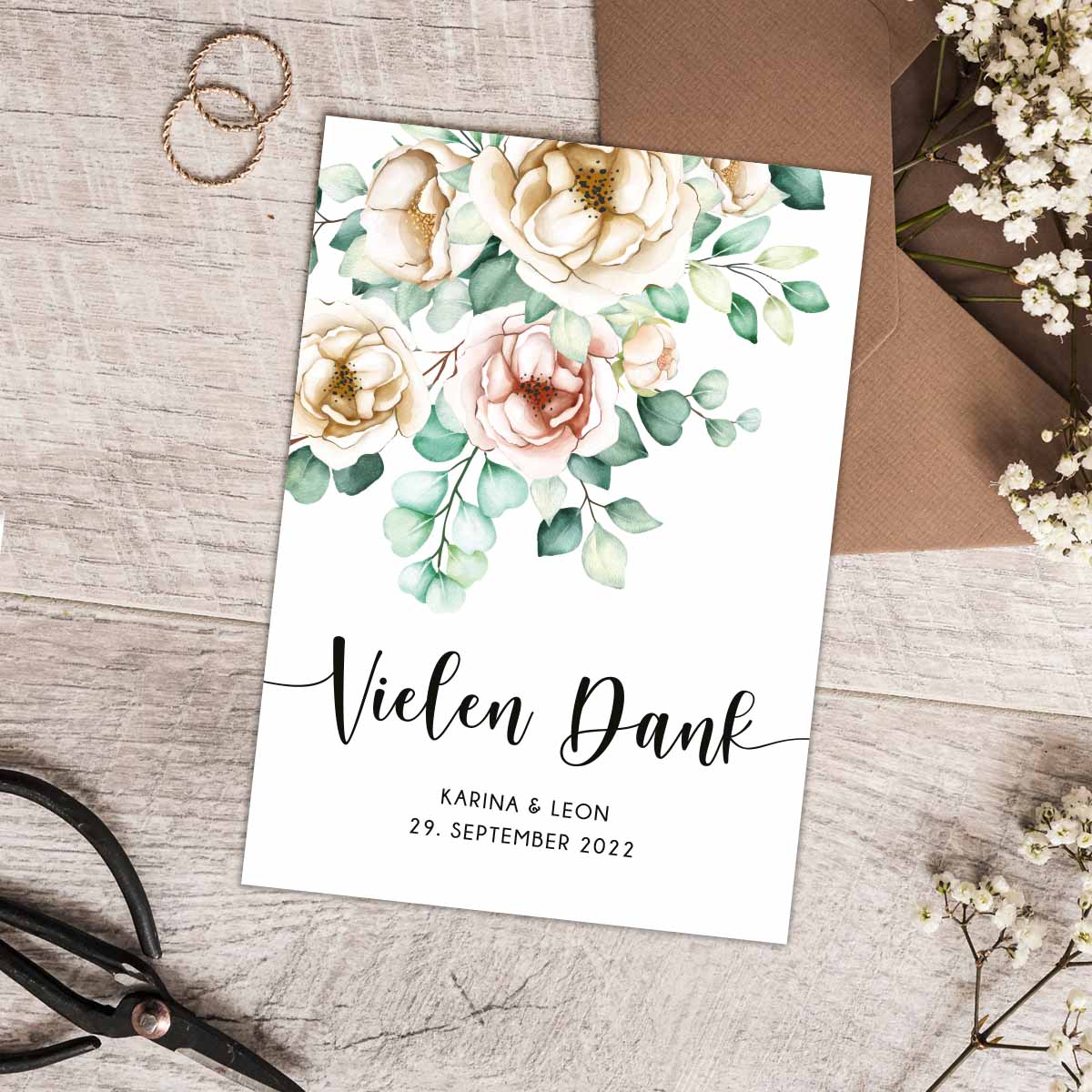 Hochwertige Dankeskarte A6 | Edles Leinenpapier im Postkartenformat "Flower"