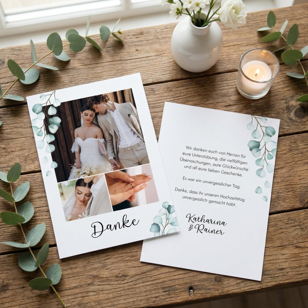 Hochwertige Dankeskarte A6 | Edles Leinenpapier im Postkartenformat "Eukalyptus"