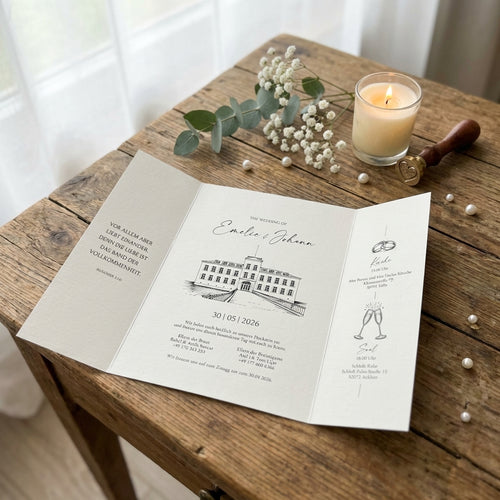 Einladung "Elegant Rose" | Altarfalzkarte mit Schleife