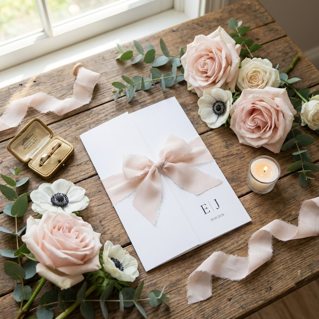 Einladung "Elegant Rose" | Altarfalzkarte mit Schleife