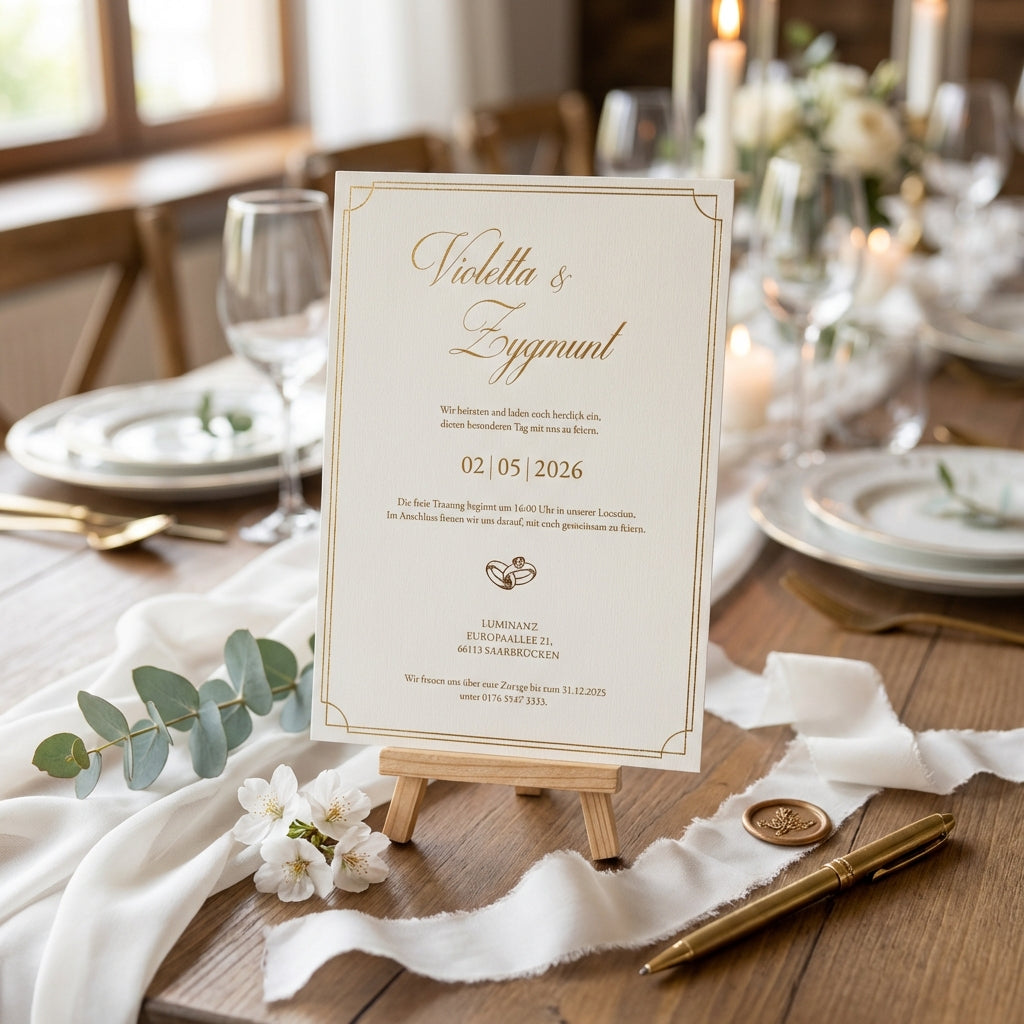 Hochwertige Einladungskarte | Edles Leinenpapier mit Goldprägung