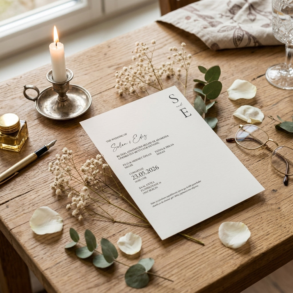Express card - Wedding invitation "Château Blanc" - Set with ribbon