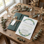 Hochzeitseinladung "Evergreen Love" mit Kordel und Trockenblume