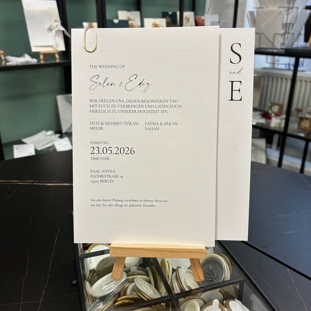 Hochzeitseinladung "Minimalist" | Set mit Goldklammer