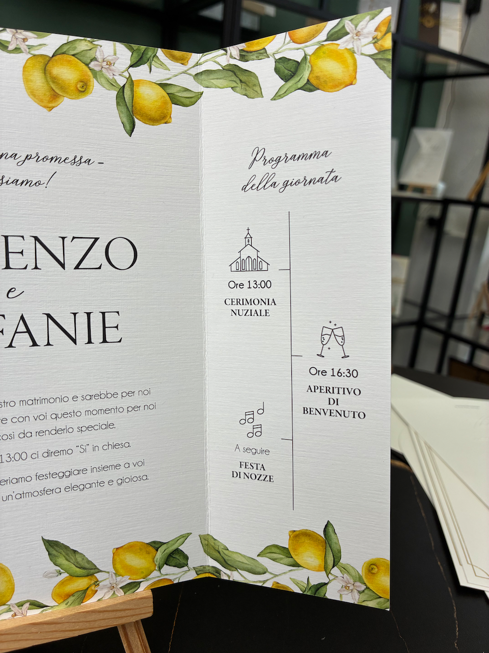 Einladung "Lemons" | Altarfalzkarte mit Schleife