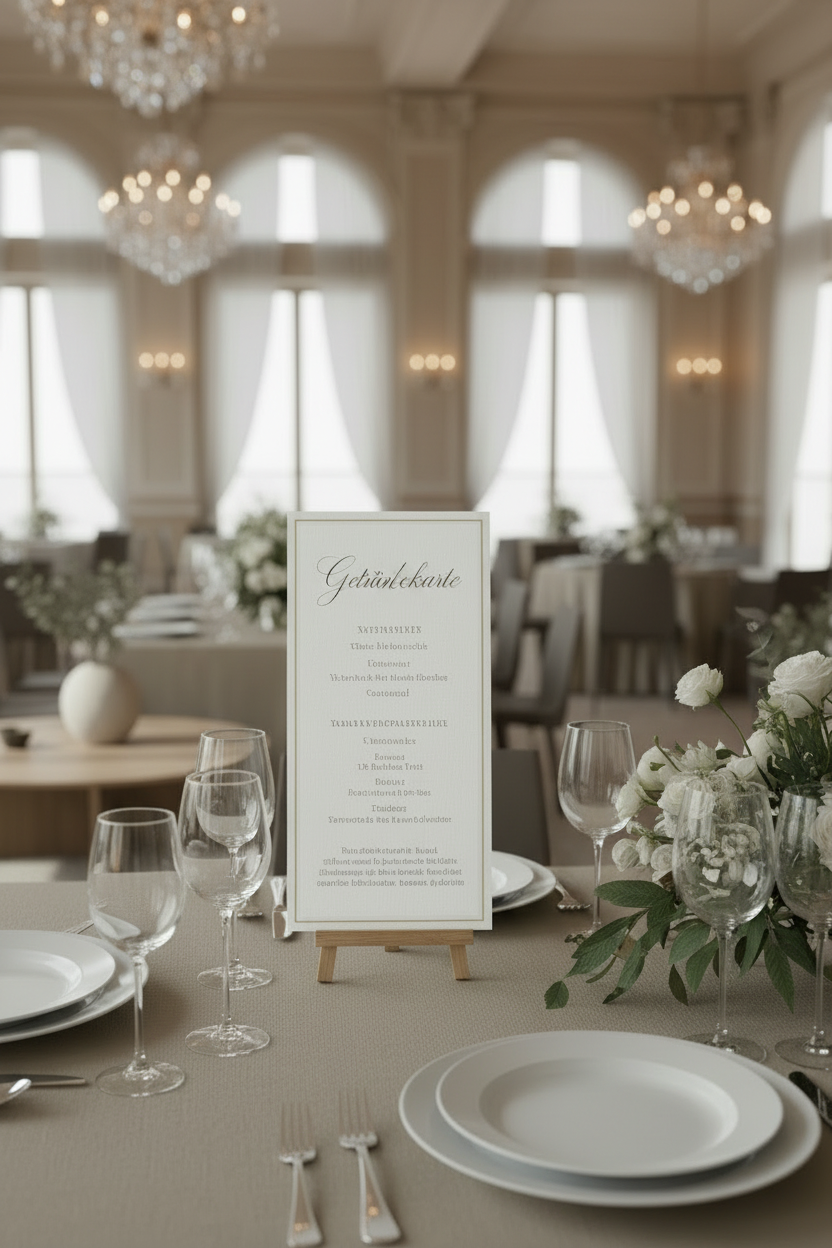 Elegante Getränkekarte mit Goldprägung | Edles Papier im Dinlang Format