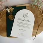 Hochzeitseinladung Dunkelgrün mit Schleife und Trockenblume