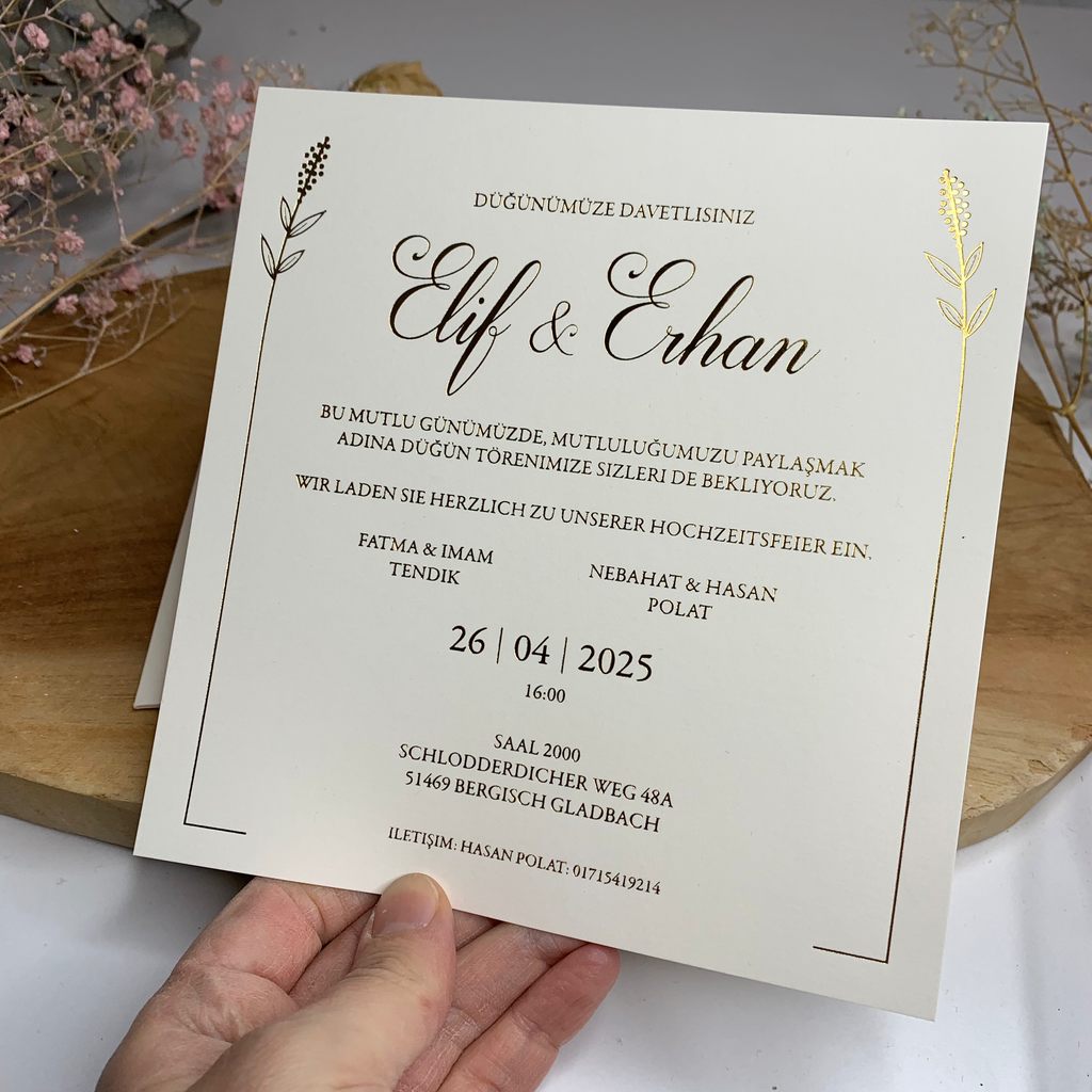 Hochzeitseinladung "Flower" mit Prägung | Set mit Kuvert