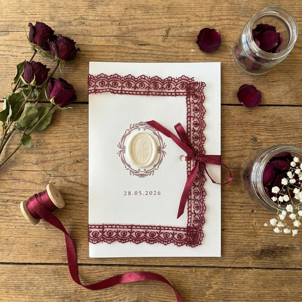 Express card - Wedding invitation "Château Blanc" - Set with ribbon