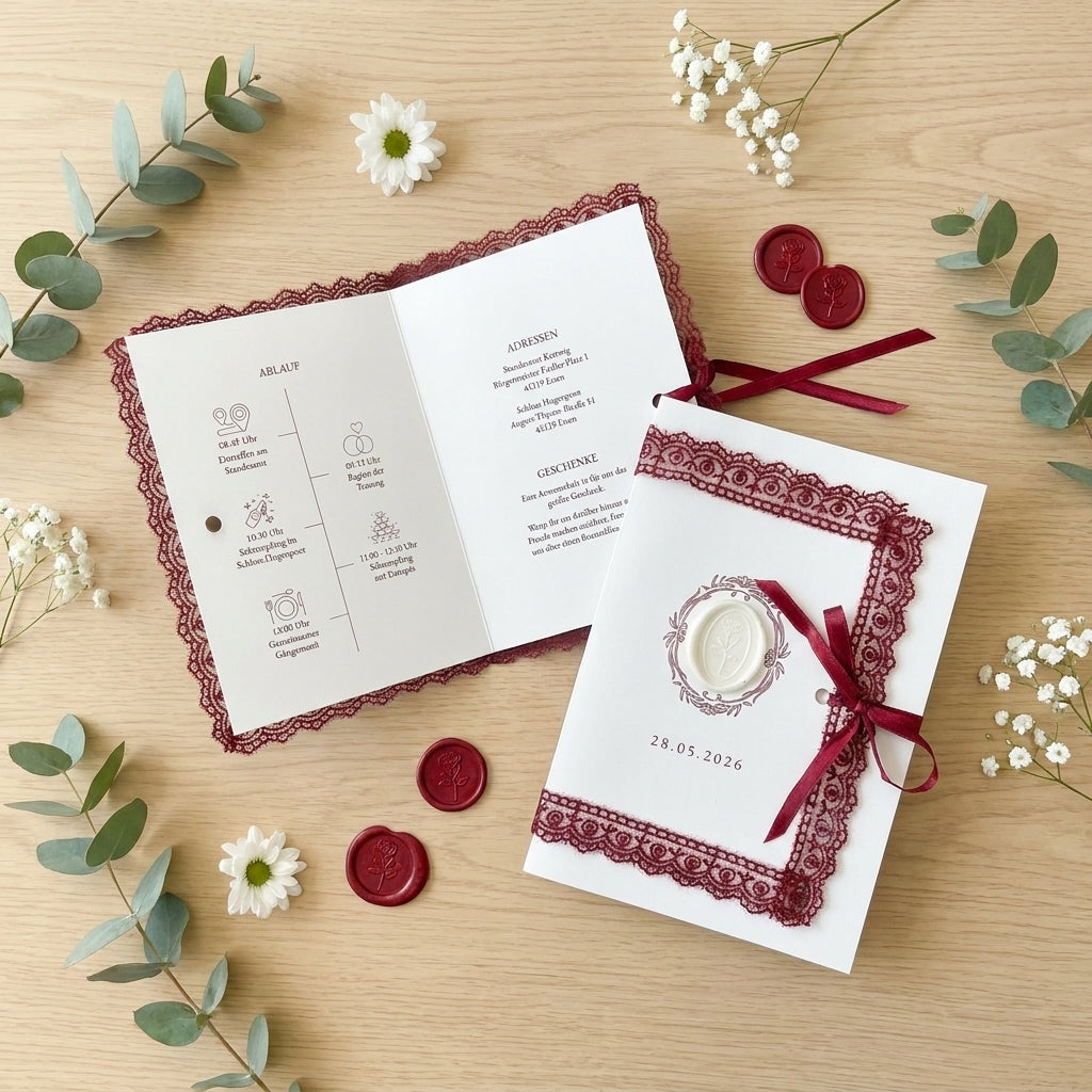 Express card - Wedding invitation "Château Blanc" - Set with ribbon