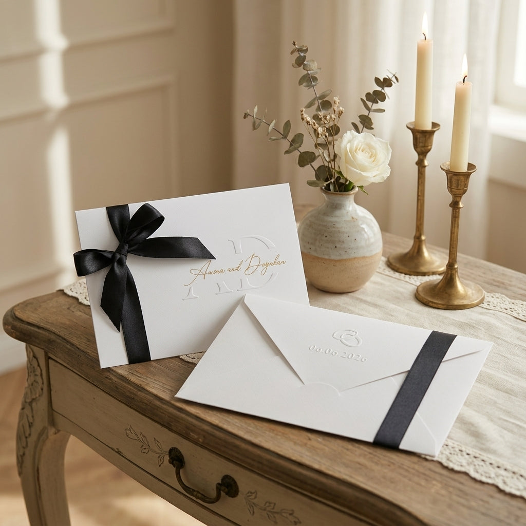 Wedding invitation "Crown Edition" with blind embossing and gold foil embossing