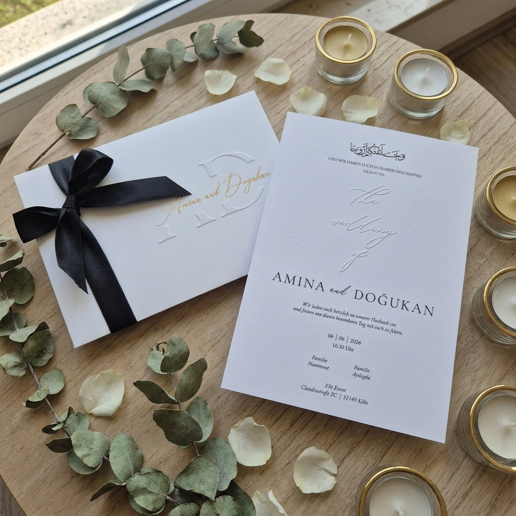 Wedding invitation "Crown Edition" with blind embossing and gold foil embossing