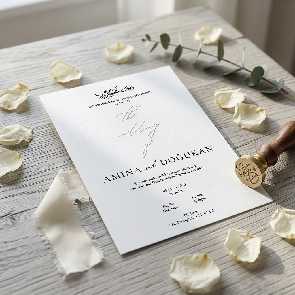 Wedding invitation "Crown Edition" with blind embossing and gold foil embossing