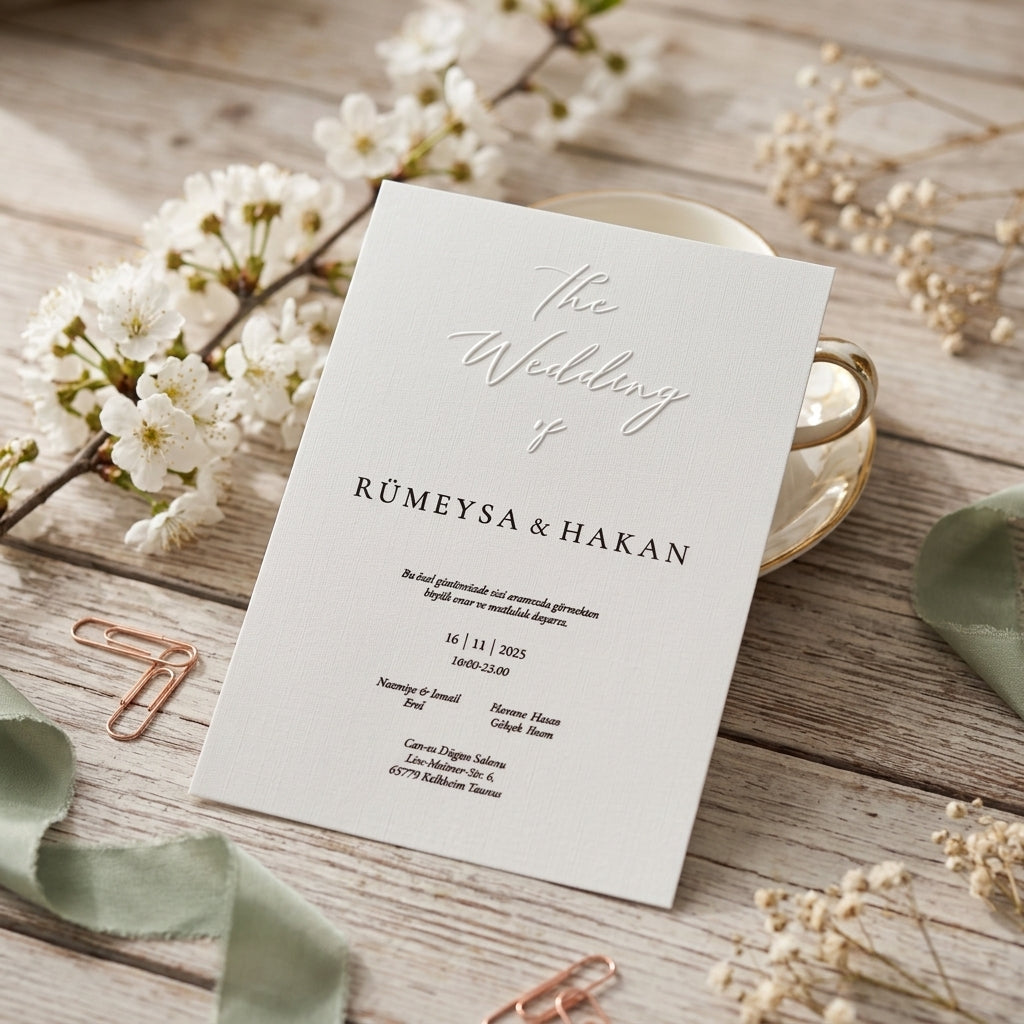 Express-Einladung | Edles Leinenpapier mit Blindprägung "The Wedding of"