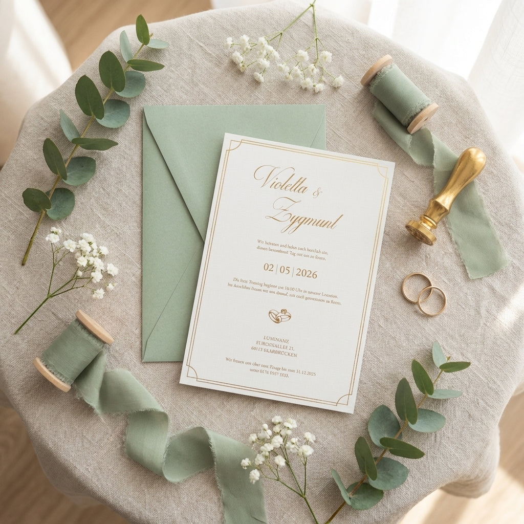Hochwertige Einladungskarte | Edles Leinenpapier mit Goldprägung und Umschlag