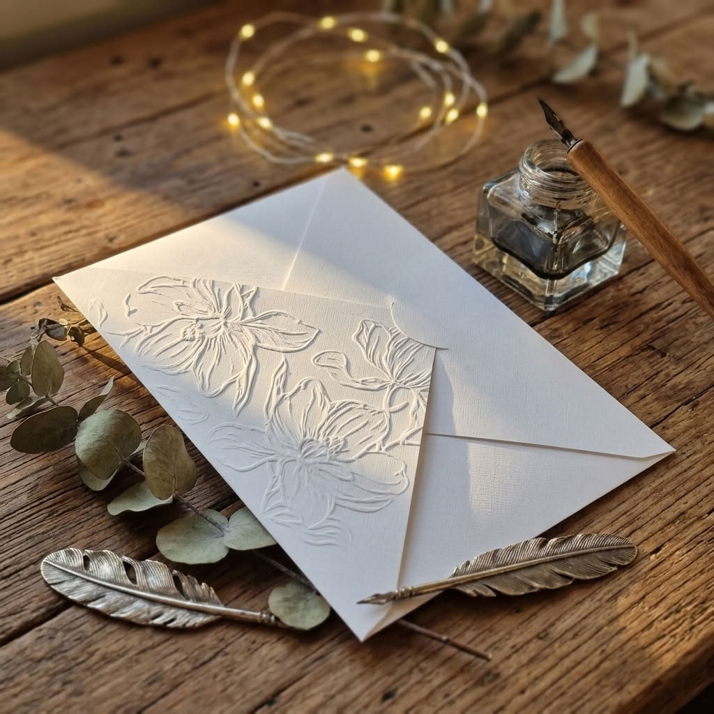 High-quality invitation card | Elegant linen paper with blind embossing