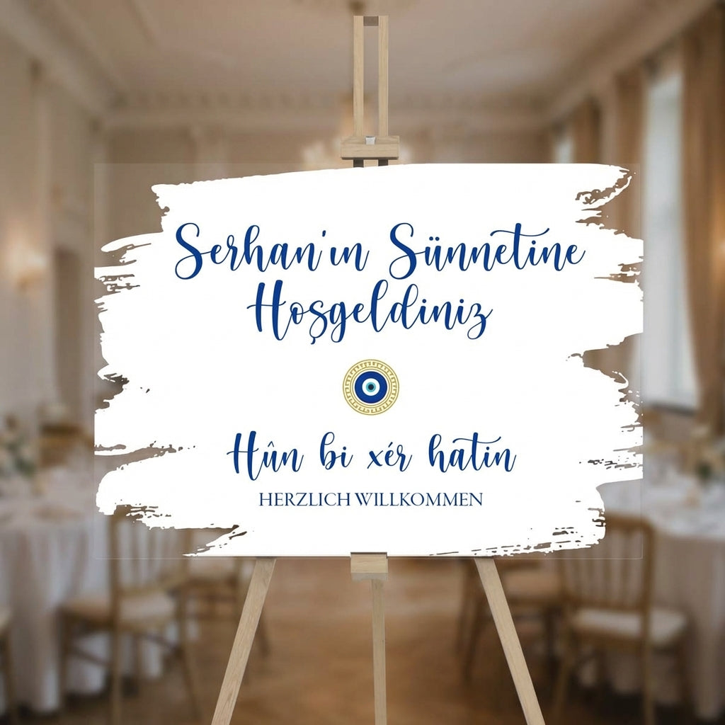 Empfangstafel A1 Acrylglas Sünnet | Willkommensschild "Hûn bi xêr hatin"