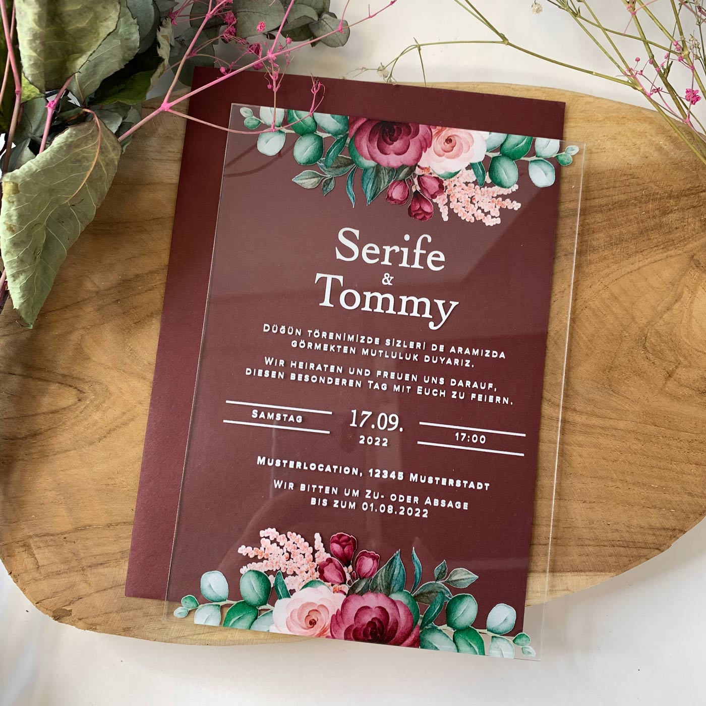 Transparente Acrylglas Einladungskarte | "Florale Royale"