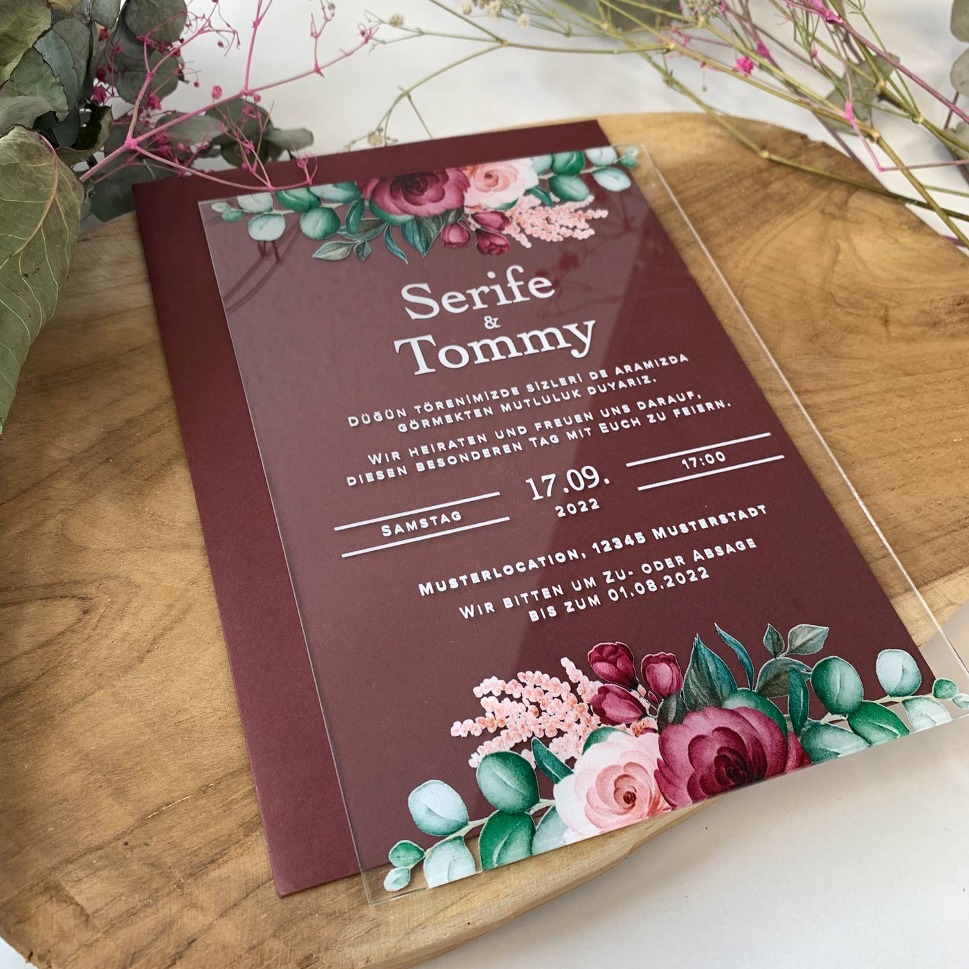 Transparente Acrylglas Einladungskarte | "Florale Royale"