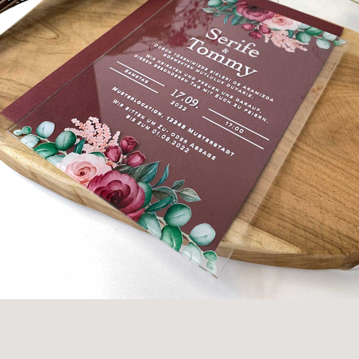 Transparente Acrylglas Einladungskarte | "Florale Royale"