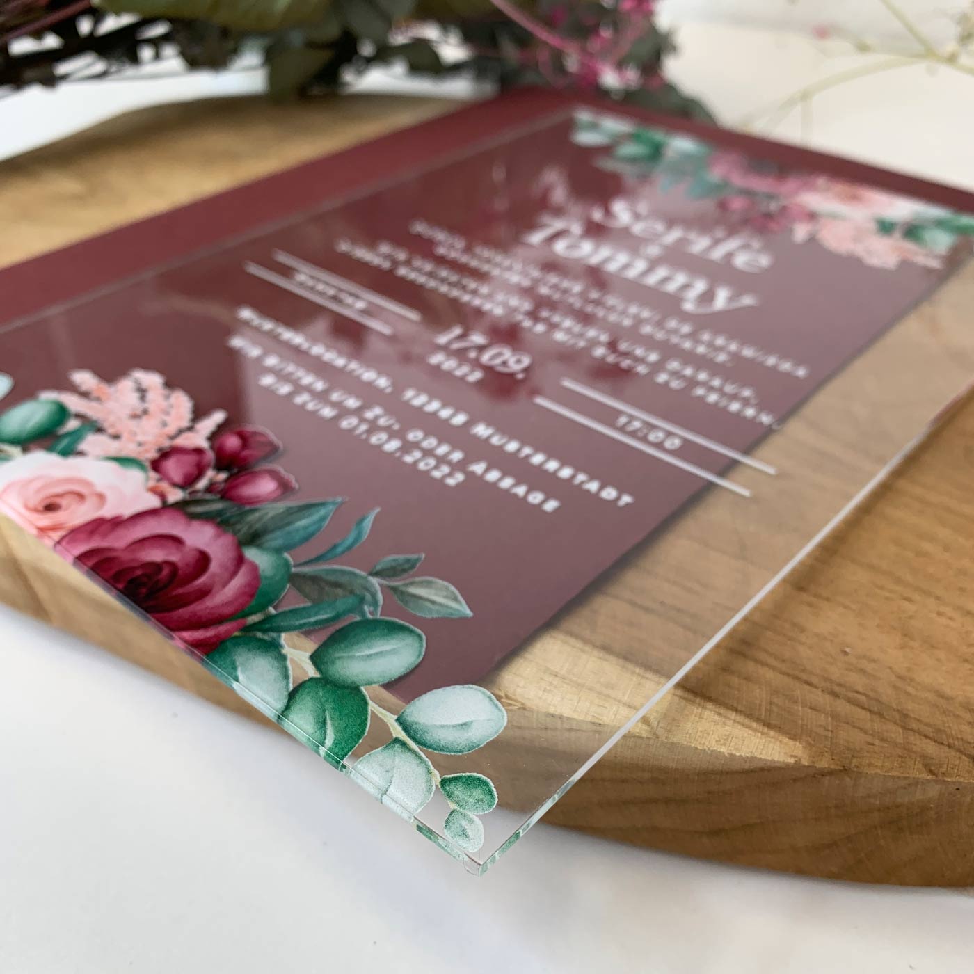 Transparente Acrylglas Einladungskarte | "Florale Royale"