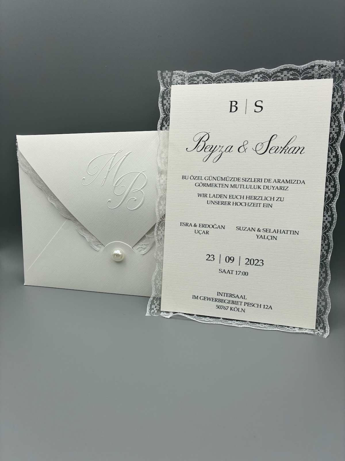 Wedding invitation "Luxe Minimal" with embossing and boho bow