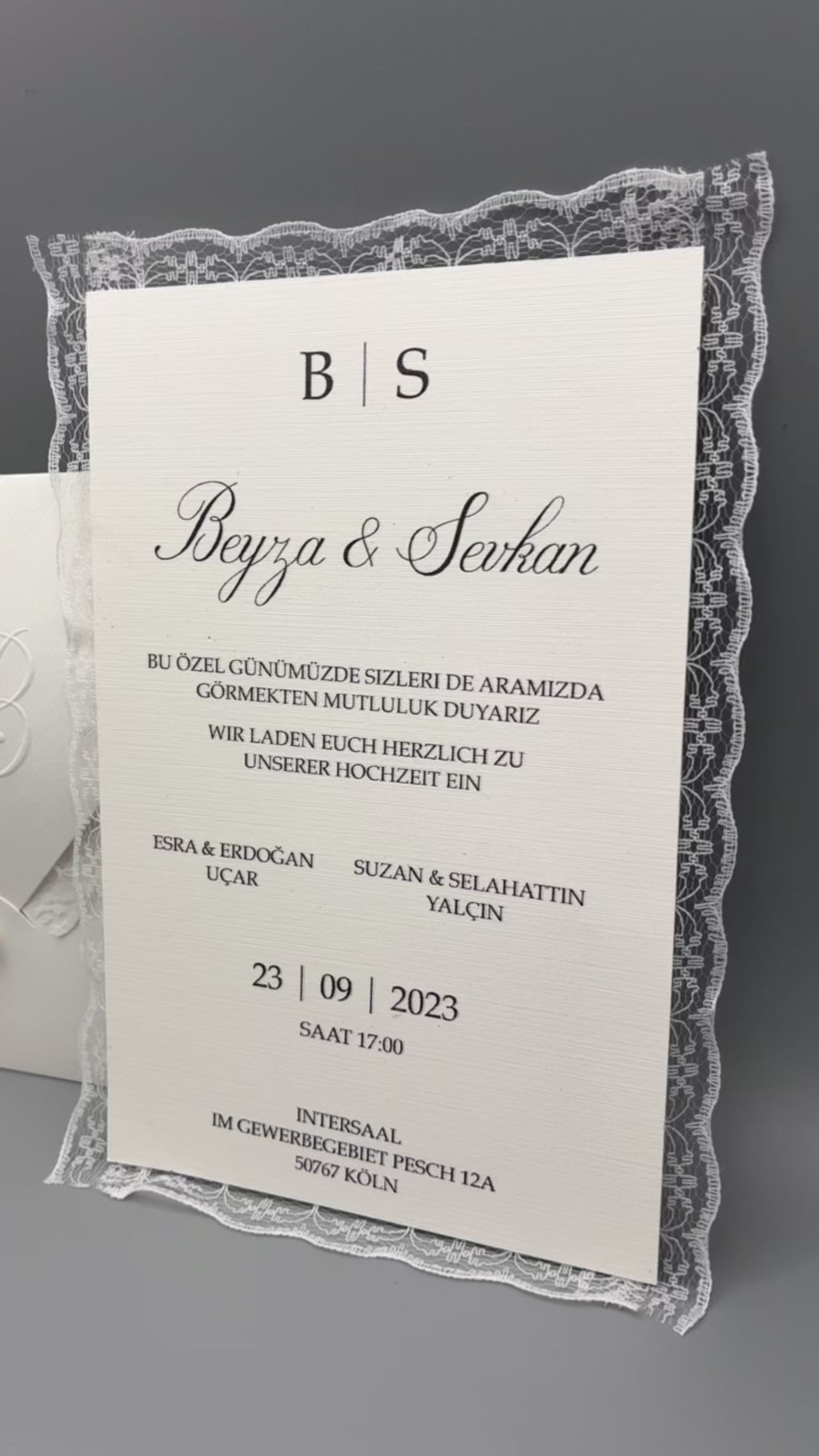 Wedding invitation "Luxe Minimal" with embossing and boho bow