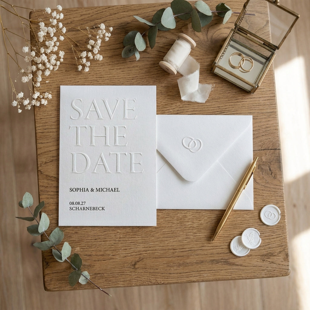 Express invitation "Linen Elegance" | Blind embossing on linen paper with envelope