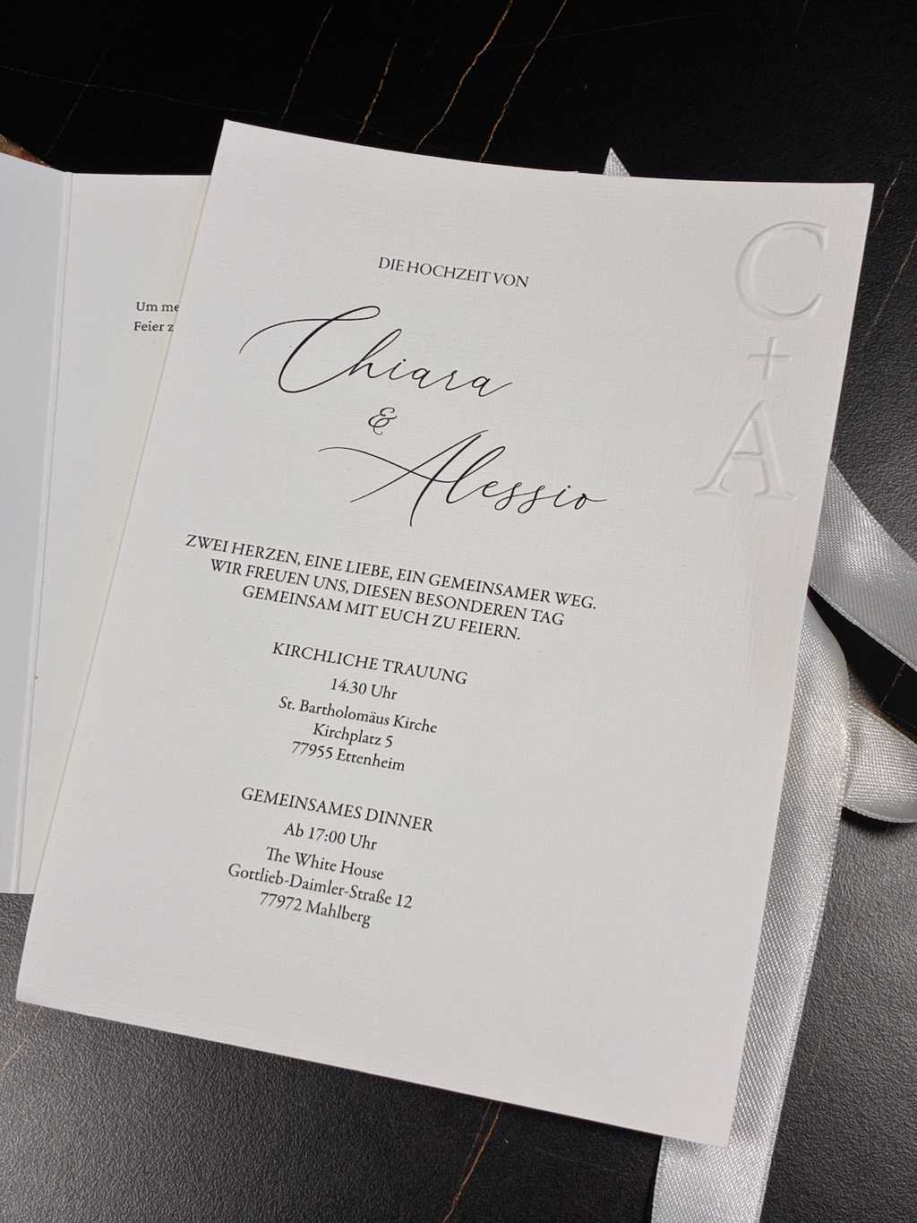 Wedding invitation "Signature Royale" with embossing & ribbon