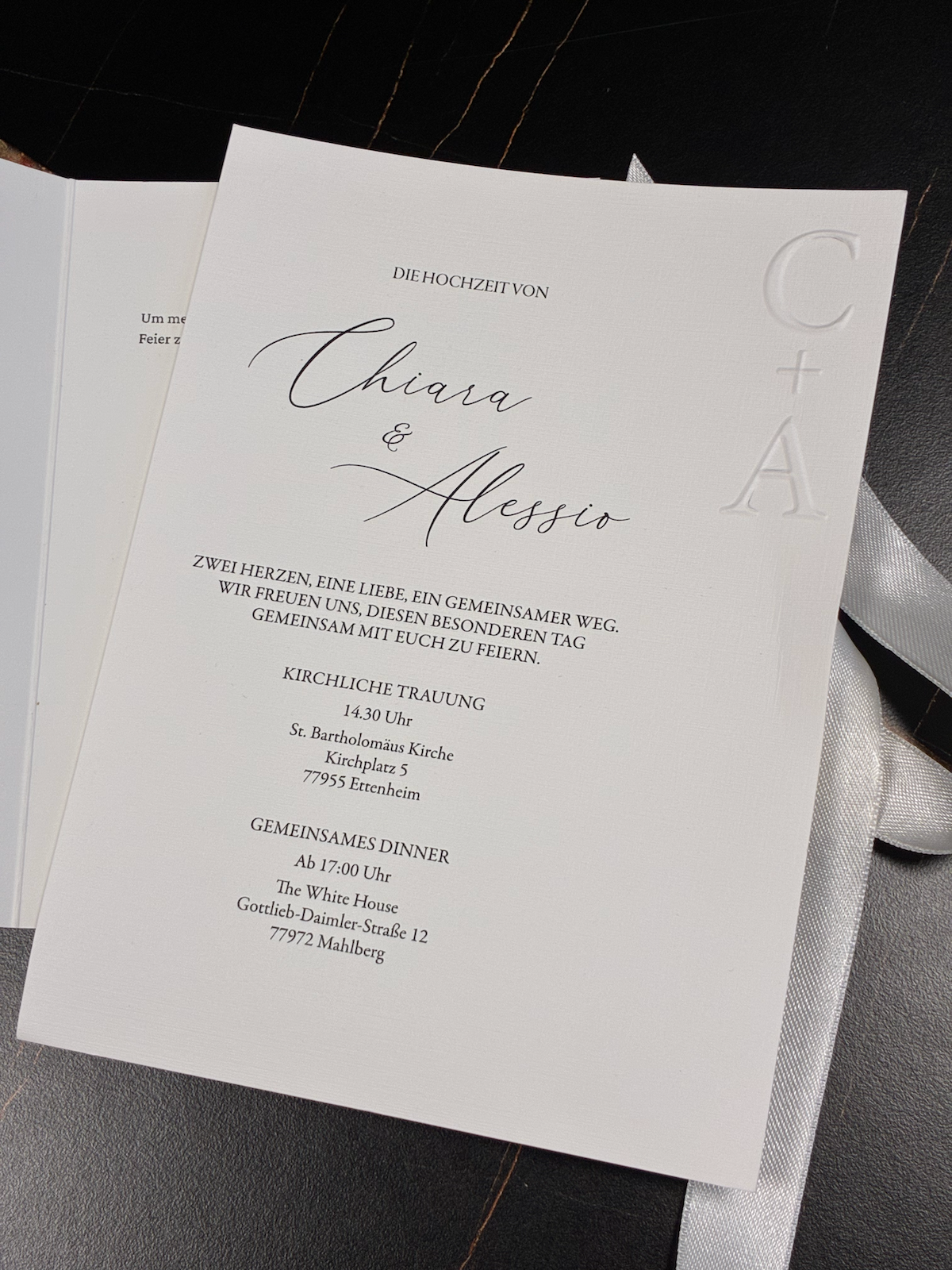 Wedding invitation "Signature Royale" with embossing & ribbon